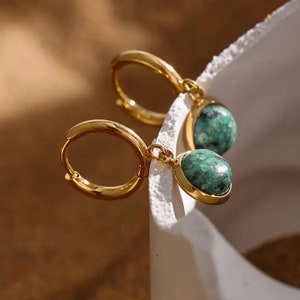 Green Turquoise Lightweight Dangle, Vintage Natural Gem Earrings, Grass Stone jewelry