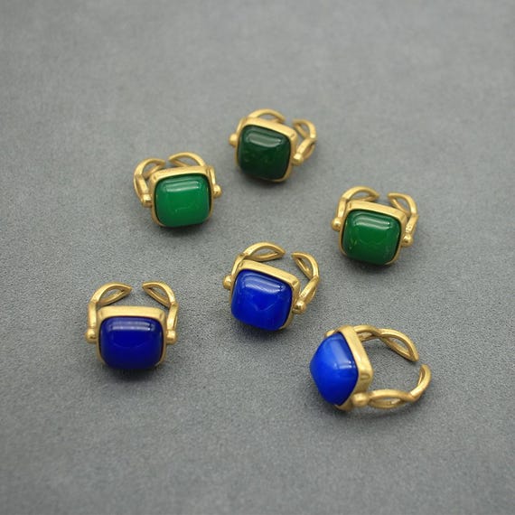 Blue Green Agate Adjustable Statement Ring, Natur… - image 1