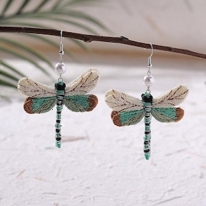 Dragon Fly Embroidered Unusual Fabric Dangle Vintage Women's Lightweight Earrings