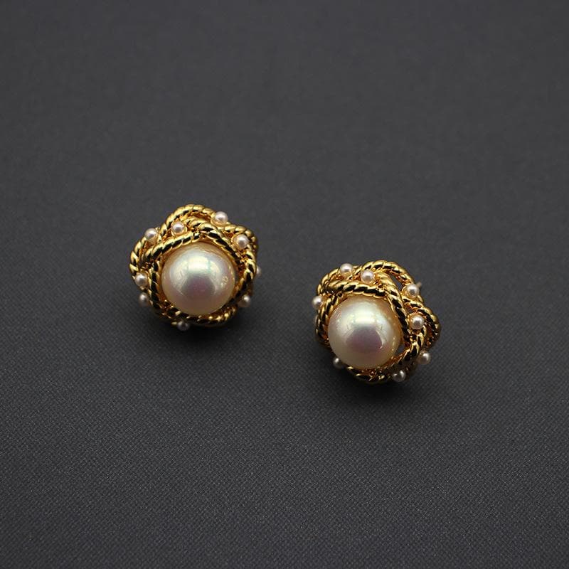 Vintage gouden antieke grote neppareloorbellen rustieke sieraden vintage unieke geweven snuisterij cadeau voor haar gouden oesterpareloorknopjes