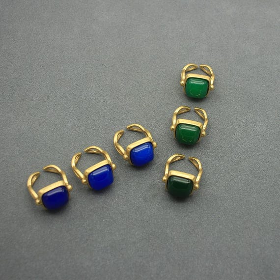 Blue Green Agate Adjustable Statement Ring, Natur… - image 5