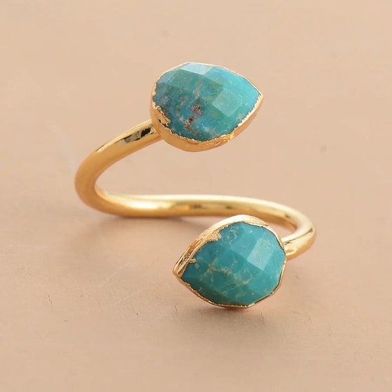 Turquoise Gold Statement Ring, Natural Stone Jewe… - image 1