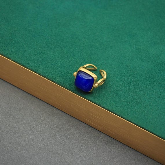 Blue Green Agate Adjustable Statement Ring, Natur… - image 3