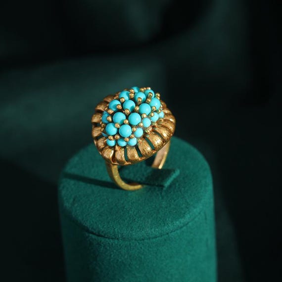 Turquoise Adjustable Statement Ring, Natural Ston… - image 3