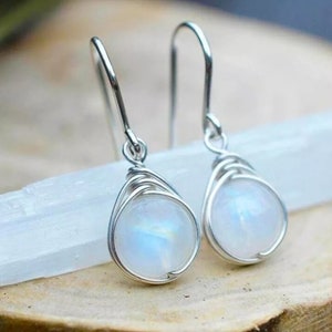 Rustic Wire Bound Moonstone Opal Bead Earrings