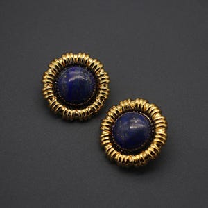 Blue Lapis Lazuli Earrings, Brass Vintage Stone Dangle, Rustic Natural Crystal Jewelry Chree Of Life Jewelry