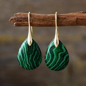 Green Malachite Stone Earrings Crystal Drop Jewelry Natural Stone Silver Earring Tear Drop Women's Gift Malachite Dangle