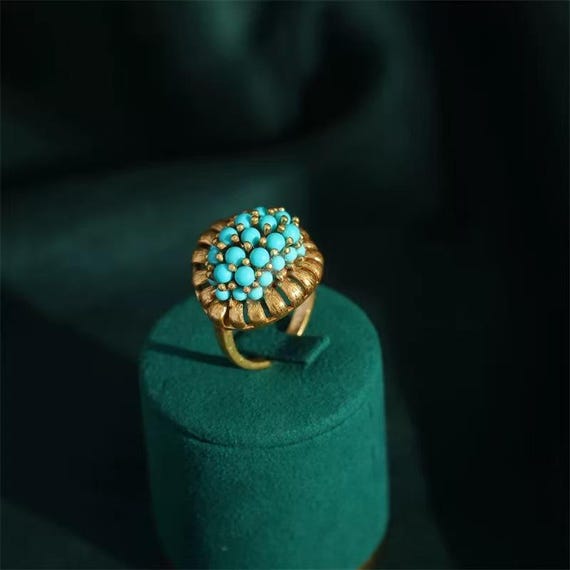 Turquoise Adjustable Statement Ring, Natural Ston… - image 5