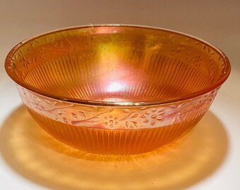 Imperial Karneval Glas Beere Schale Ringelblume leuchtende Vintage gerippte geprägte Blumen
