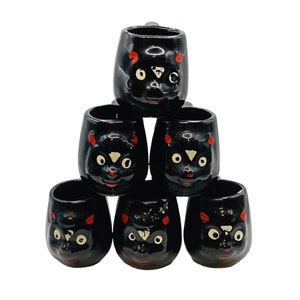 Skunks Shot Saki Cups Redware 6 Vintage Japan