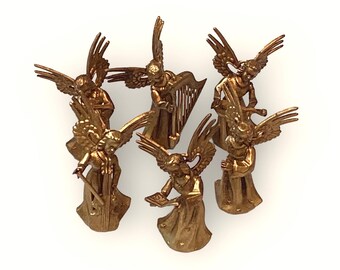 Angel Musicians Lot of Six Vintage Ornaments Gold 2&quot;