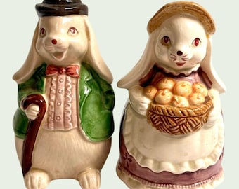 Saliera e pepiera a forma di coniglietto Otagari in ceramica, Giappone, 12 cm circa