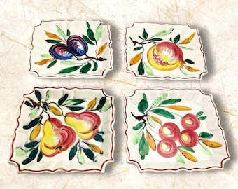 Italian Fruit Salad Plates Hand Painted Ceramic Dip Bowls, Set of 4 Vintage