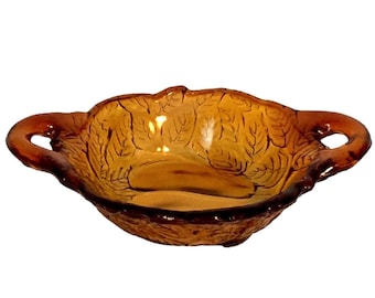 Szklana miska z bursztynowym uchwytem w kolorze gruszki Indiana Glass