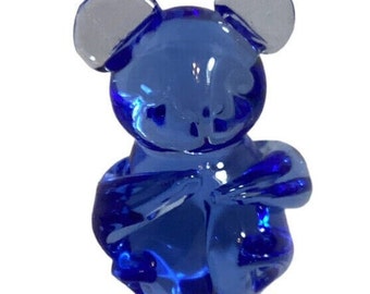 Cobalt Blue Glass Teddy  Bear Paper Weight Hand Blown Vtg