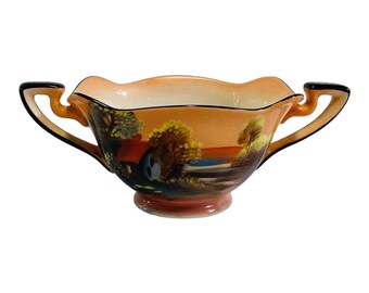 Noritake Vtg Lusterware Sugar Bowl Cabin Hand Painted
