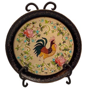 Rooster Plates Trays ISCO Hand Painted Paper Mache