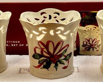 Lenox Winter Greetings Set of 3 Pierced Votives NIB with Tea Lights