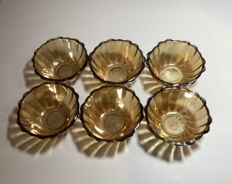 Vintage Set Of 6 Carnival Type Swirl Glass Bowls Marked MC INDIA