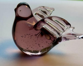 Purple Glass Bird Enesco Bullicante Hand Blown Art Glass Sommerso Colour 4in