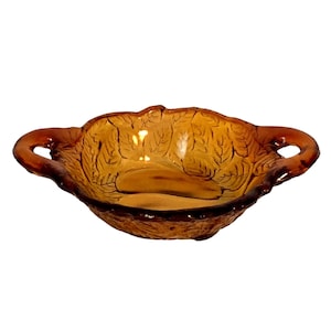 Amber Pear Handled Glass Bowl Indiana Glass