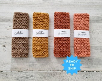 Ready To Ship | Set of 4 Cotton Knitted Dishcloths, Hand Knit Washcloth, Knitted Washcloths, 100% Cotton, Hand Knitted, Kitchen, Bath Autumn