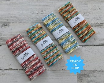 Ready To Ship | Set of 4 Cotton Knitted Dishcloths, Hand Knit Washcloth, Knitted Washcloths, 100% Cotton, Handmade, Hand Knitted, Multicolor