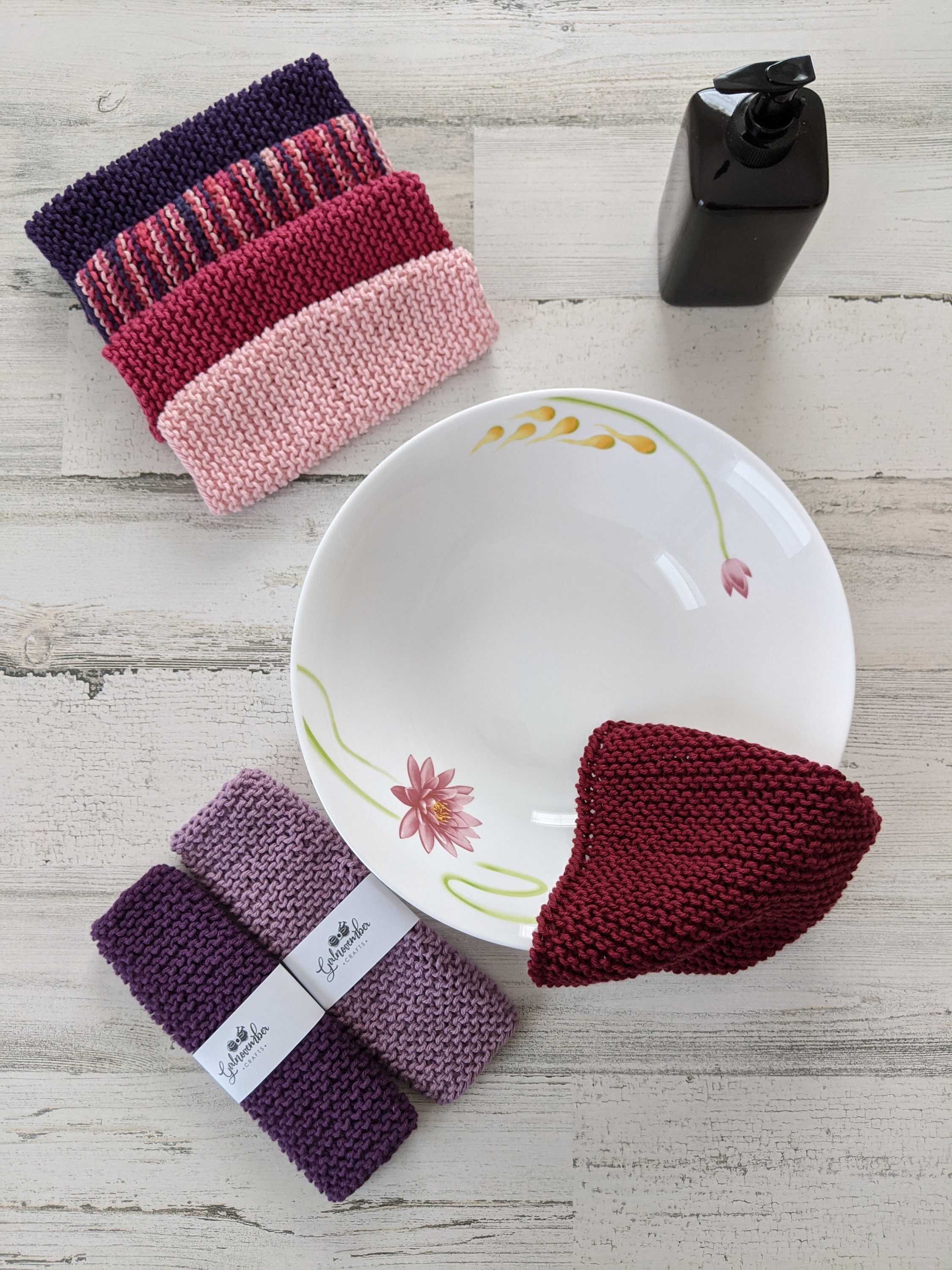 Set of 7 Cotton Knitted Dishcloths Hand Knit Washcloth Etsy