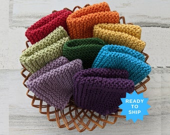 Ready to Ship | Set of 8 Cotton Knitted Dishcloths, Rainbow, Hand Knit Washcloth, Knitted Washcloths, 100% Cotton, Handmade, Hand Knitted