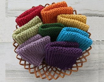 Set of 8 Cotton Knitted Dishcloths, Rainbow, Hand Knit Washcloth, Knitted Washcloths, 100% Cotton, Handmade, Hand Knitted, Rainbow Theme