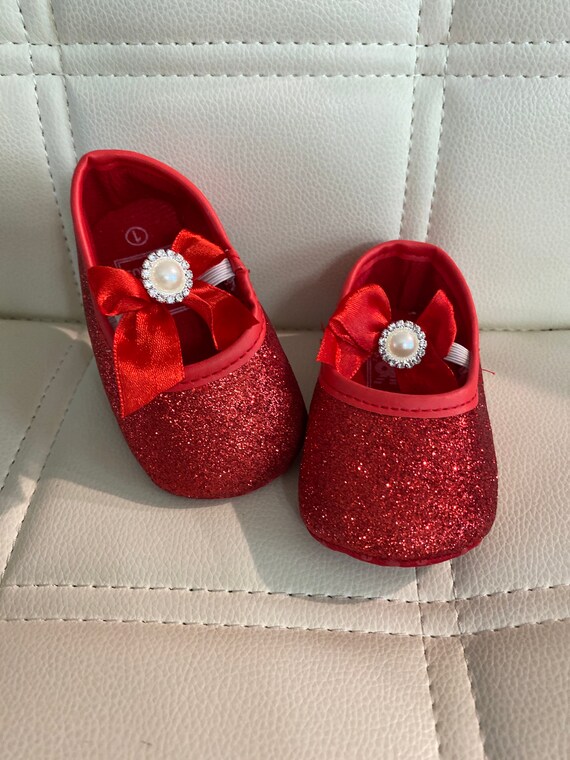 Red glitter cheap baby girl shoes