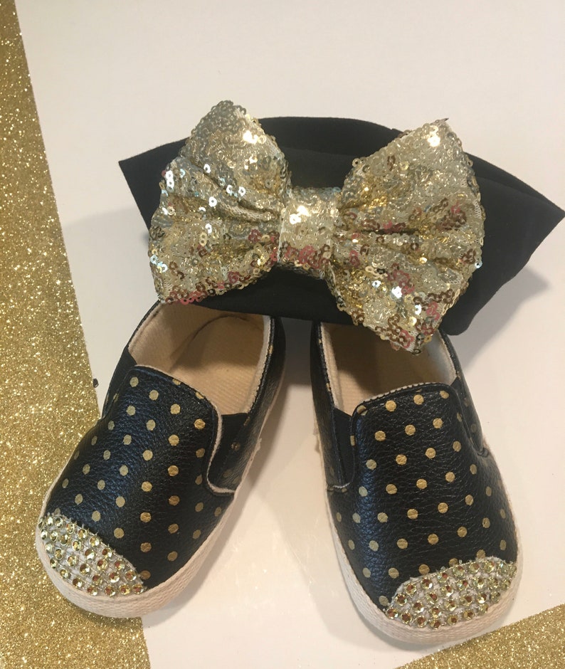 Black Baby Shoes Black and Gold Baby Shoes Polka Dots Baby Etsy