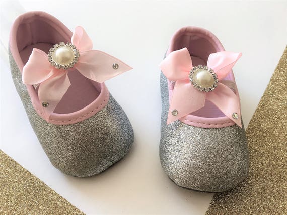 silver glitter baby shoes