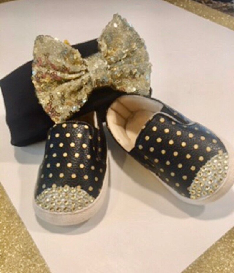 Black Baby Shoes Black and Gold Baby Shoes Polka Dots Baby Etsy