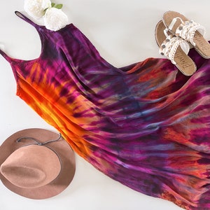 Hand dyed tie dye dress /  Rayon dress / Tie dyed maxi dress / Tye dye summer dress / Tie dye festival dress / Women&#39;s dress / Gift for her