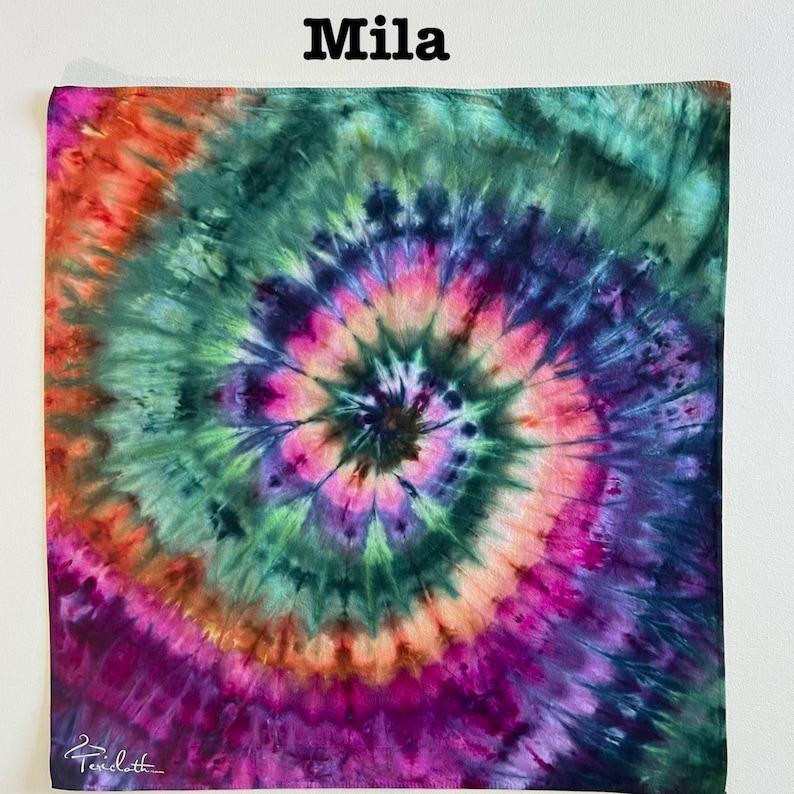 Pañuelo teñido a mano con técnica tie-dye - Pañuelo de algodón colorido - 22x22 Mila
