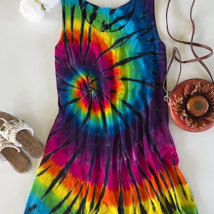 L-Gorgeous hand dyed summer dress / Tie dye cotton dress / Tye dye women&#39;s clothing / Gift for her / Size Large