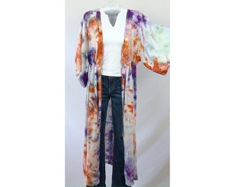 Tie dye kimono / Ice dye kimono / Tie dye duster / Ice dye duster / Rayon kimono / Tie dye cover up / Size medium