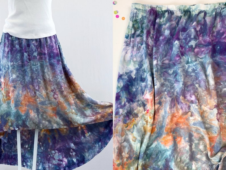 16-18 XL-Stunning sunset inspired ice dye hi lo skirt X-Large tie dye skirt