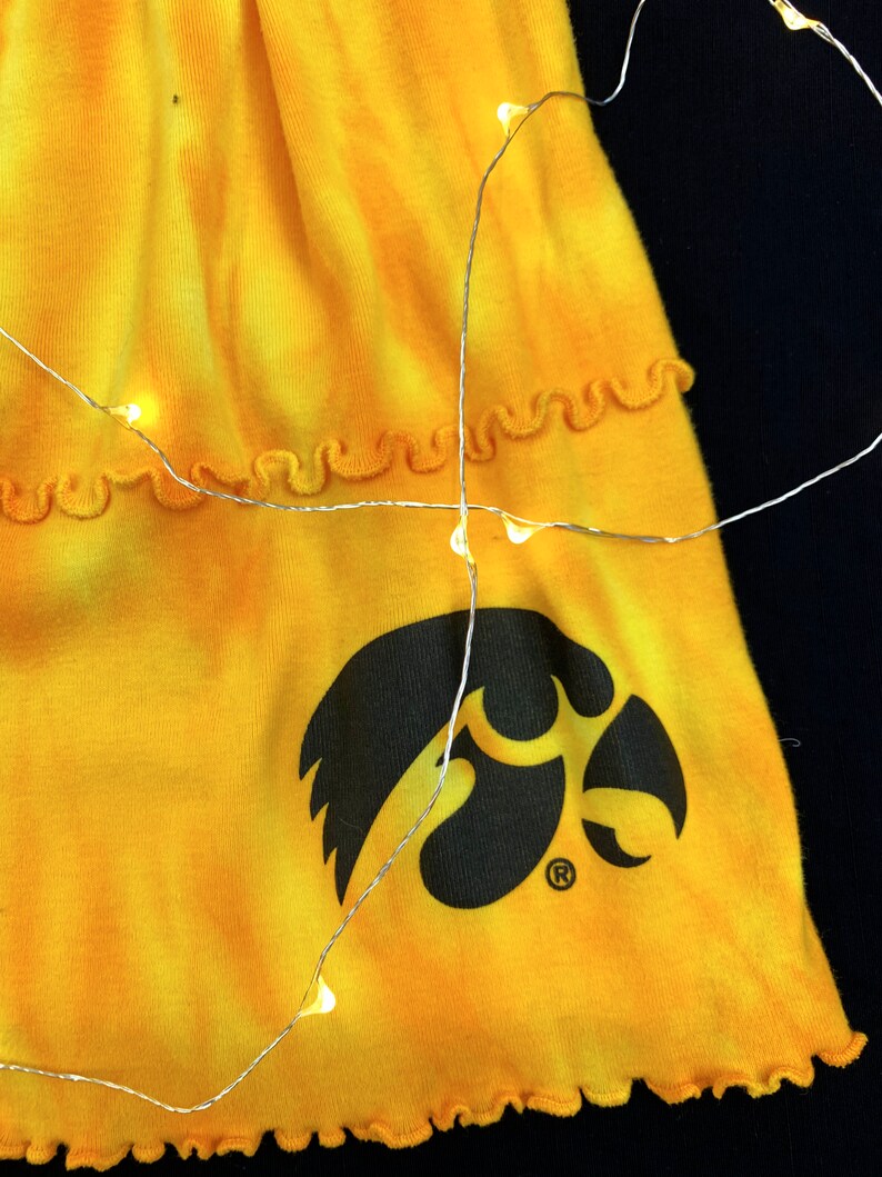 Iowa Hawkeyes cotton long sleeve tie dye 3 tier dress with bling