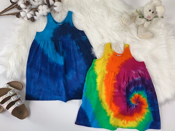 tie dye tank dress cotton Wholesale Girl's Rainbow Spiral Tie-Dye Tank Dress (Ages: 4, 6, 8, 10, 12)