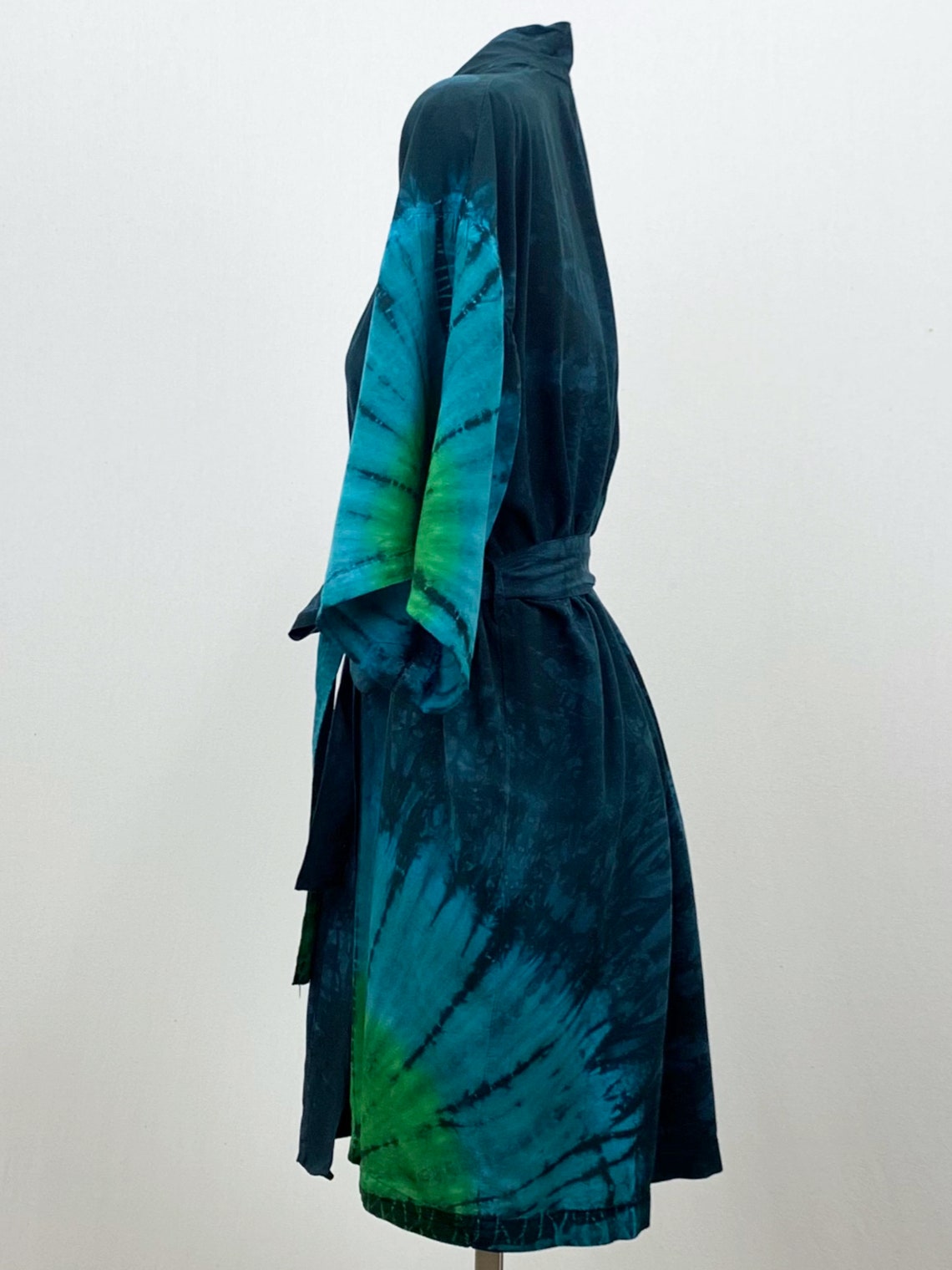 Hand dyed robe teal blue shibori robe tie dye robe rayon Etsy