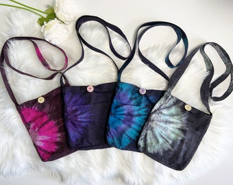 Hand dyed tie dye bag / Cotton tye dye shoulder bag / Small tie dyed purse / Tie dye vacation bag / Tye dye festival bag