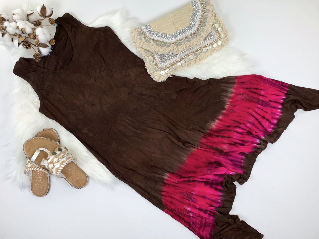 Contrast Color Tie-Dye Irregular Graceful Knotted Shirt Short Dress