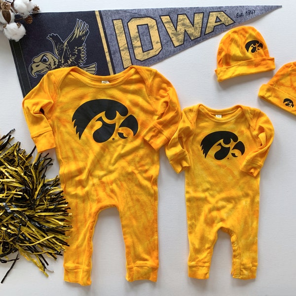 18 Months-Iowa Hawkeyes baby one piece outfit / Tie dye Hawkeye baby clothes / Tye dye gift for baby / Iowa Hawkeye baby