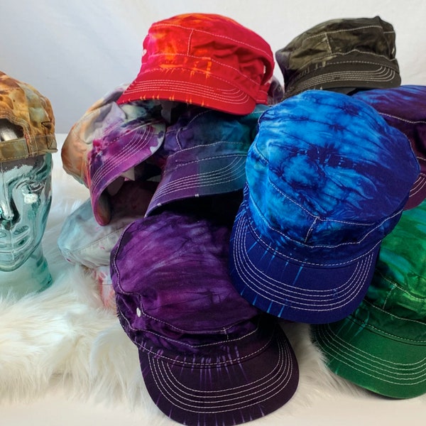 Hand dyed tie dye hat / Tye dye military style cap / Tie dyed baseball hat / Gift for her / Gift for him