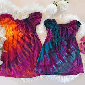 Hand dyed short sleeve tie dye dress / Short tye dye summer dress / Girl's tie dyed dress / Cap sleeve dress / Gift for little girl