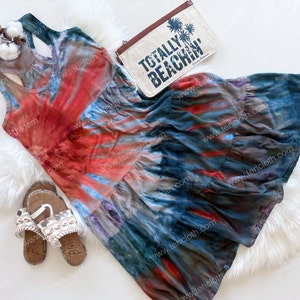 Hand dyed racerback tie dye dress, soft cotton jersey tie dye dress, 3-tier tie dye dress, festival tie dye dress, vacation tie dye dress