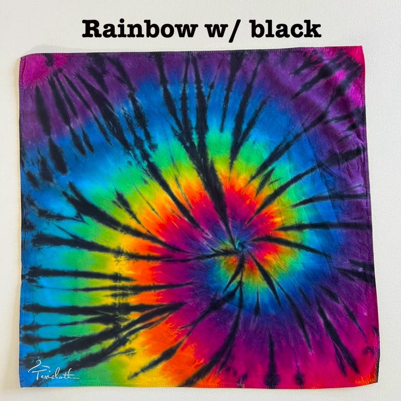 Pañuelo teñido a mano con técnica tie-dye - Pañuelo de algodón colorido - 22x22 Rainbow w/black