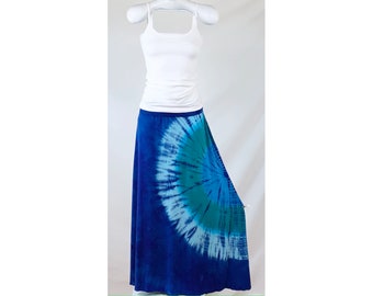 Tie dye maxi skirt / Hand dyed long skirt / Tye dye festival skirt /Tie dyed roll down skirt / Size large